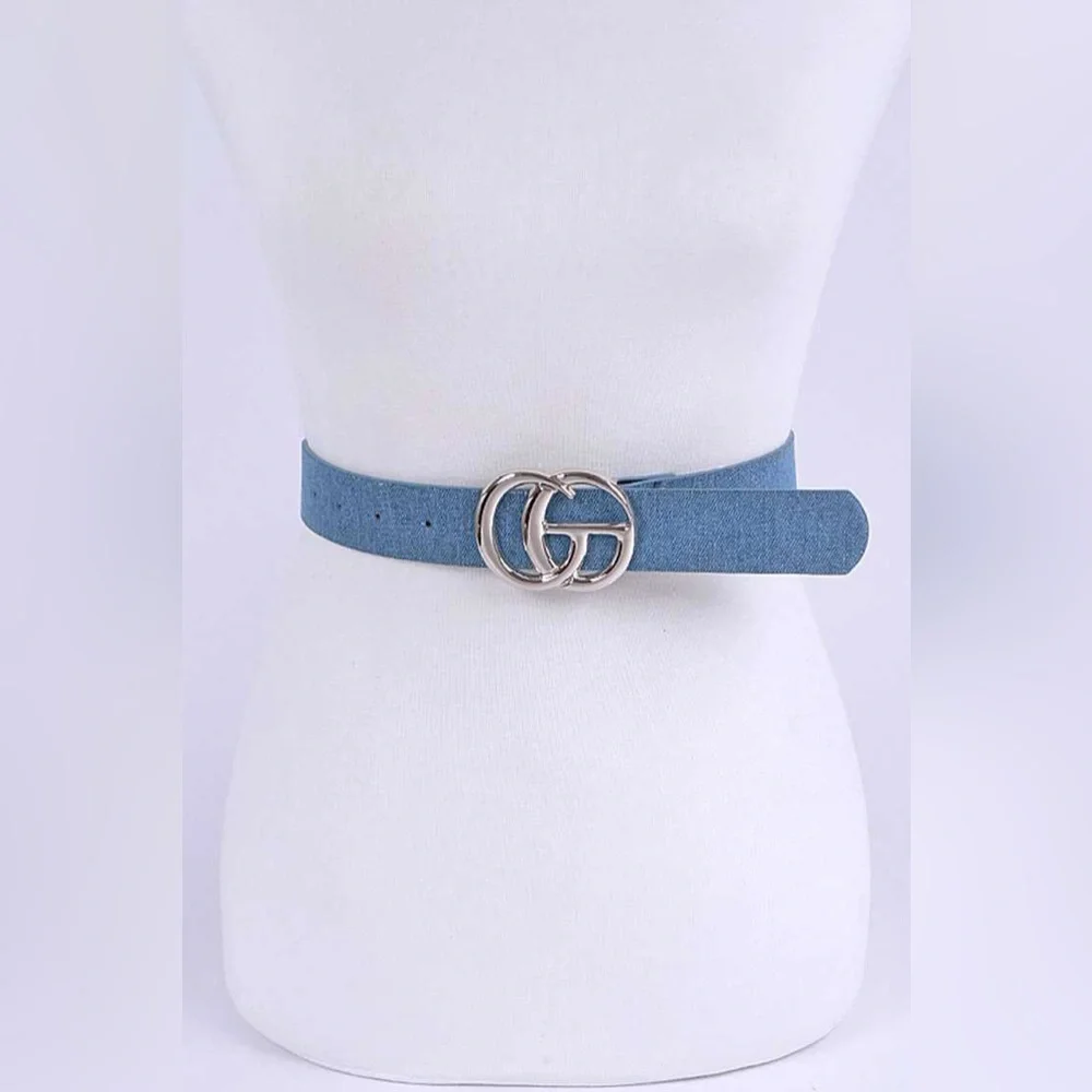 Denim Blue with Silver Buckle Statement Belt